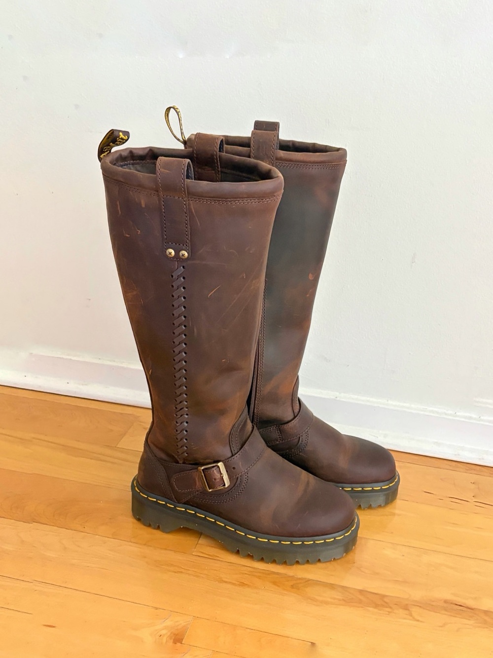 Dr. Martens Anistone Boots Women's Brown Leather Buckle Boots 6